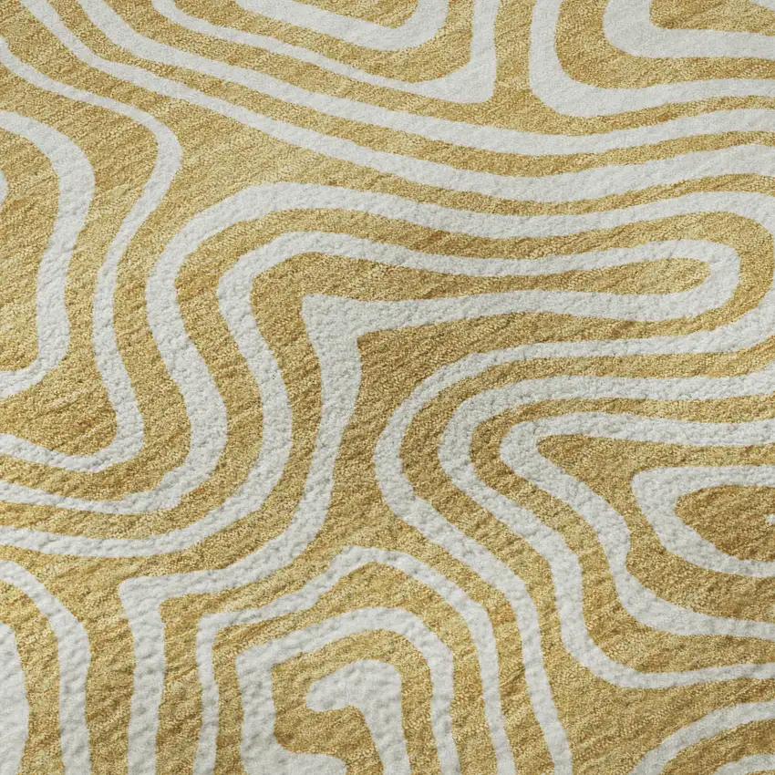 8' Gold And Ivory Abstract Washable Round Rug With UV Protection Photo 8