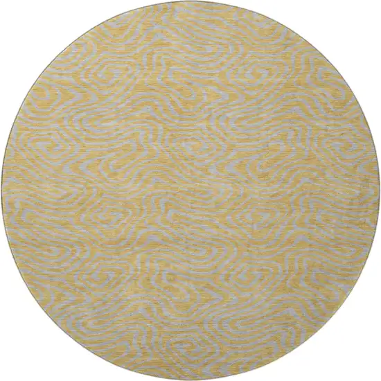 8' Gold And Ivory Abstract Washable Round Rug With UV Protection Photo 3