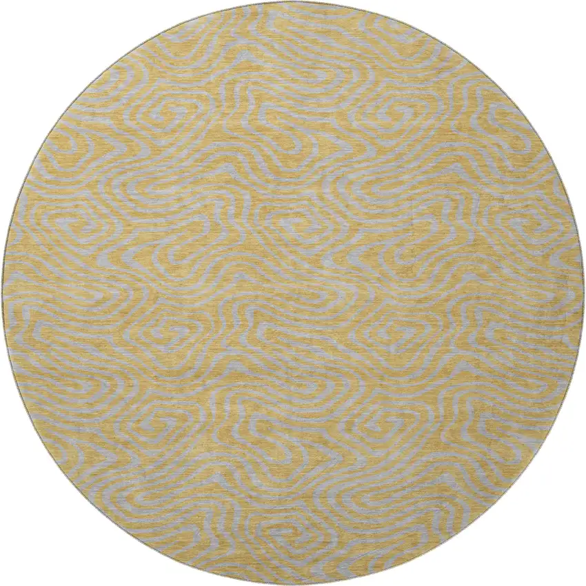 8' Gold And Ivory Abstract Washable Round Rug With UV Protection Photo 3