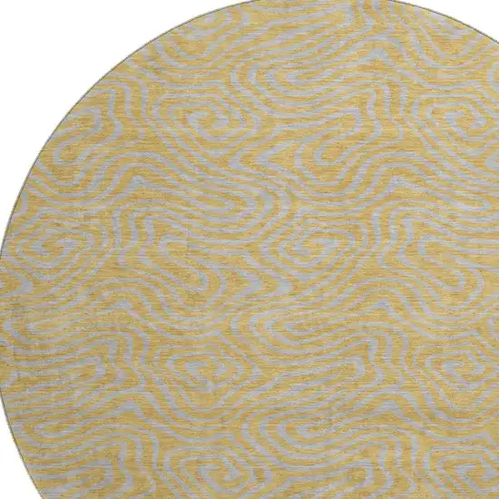 8' Gold And Ivory Abstract Washable Round Rug With UV Protection Photo 2