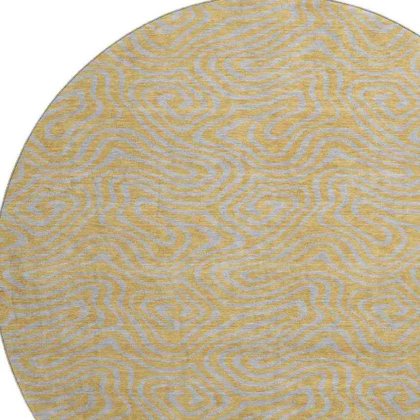 8' Gold And Ivory Abstract Washable Round Rug With UV Protection Photo 2