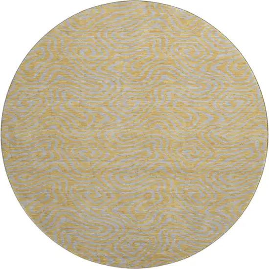 8' Gold And Ivory Abstract Washable Round Rug With UV Protection Photo 1