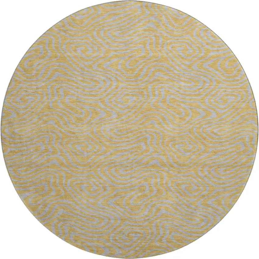 8' Gold And Ivory Abstract Washable Round Rug With UV Protection Photo 1