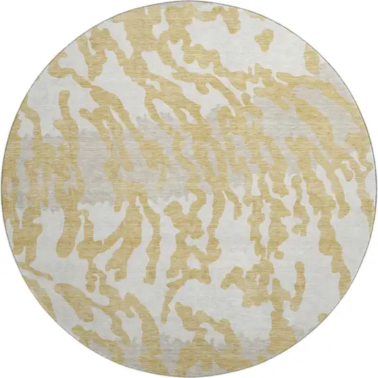 8' Gold And Ivory Animal Print Washable Round Rug With UV Protection Photo 1