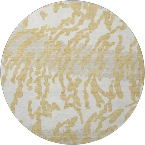 8' Gold And Ivory Animal Print Washable Round Rug With UV Protection Photo 4