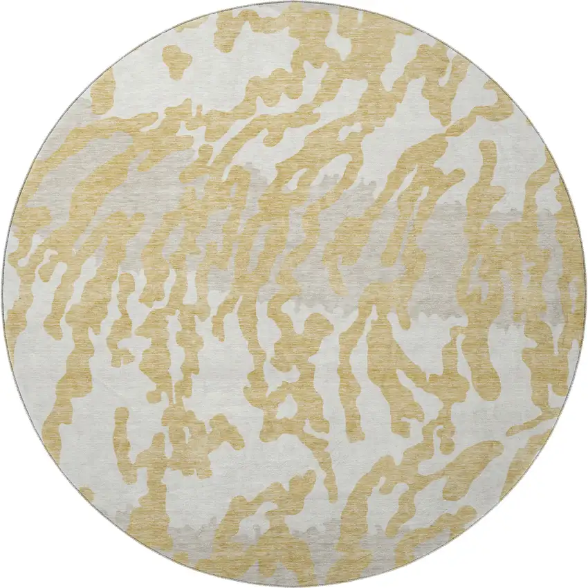 8' Gold And Ivory Animal Print Washable Round Rug With UV Protection Photo 4