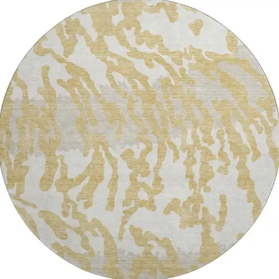 8' Gold And Ivory Animal Print Washable Round Rug With UV Protection Photo 3