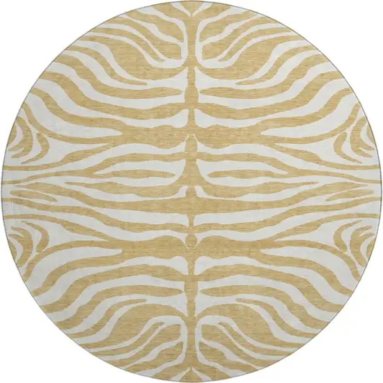 8' Gold And Ivory Animal Print Washable Round Rug With UV Protection Photo 1