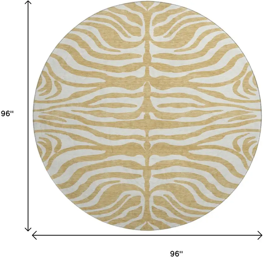 8' Gold And Ivory Animal Print Washable Round Rug With UV Protection Photo 9
