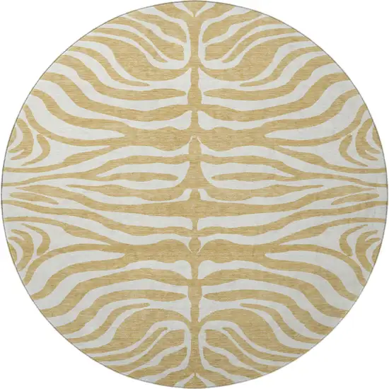 8' Gold And Ivory Animal Print Washable Round Rug With UV Protection Photo 3