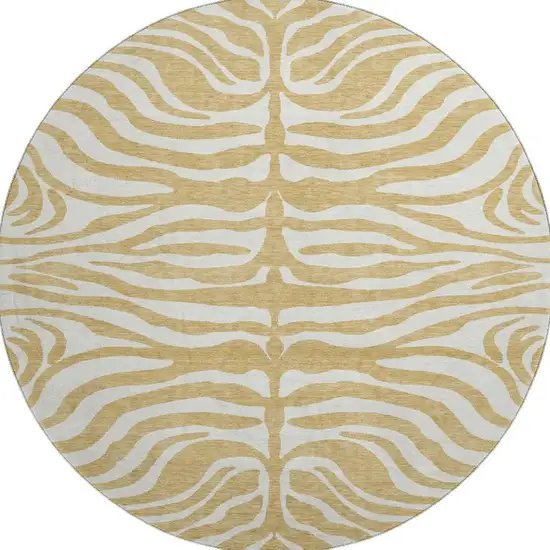 8' Gold And Ivory Animal Print Washable Round Rug With UV Protection Photo 2