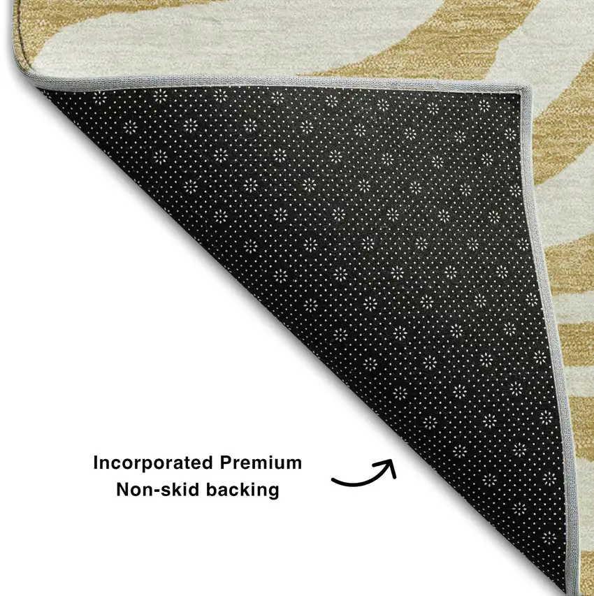 8' Gold And Ivory Animal Print Washable Round Rug With UV Protection Photo 5