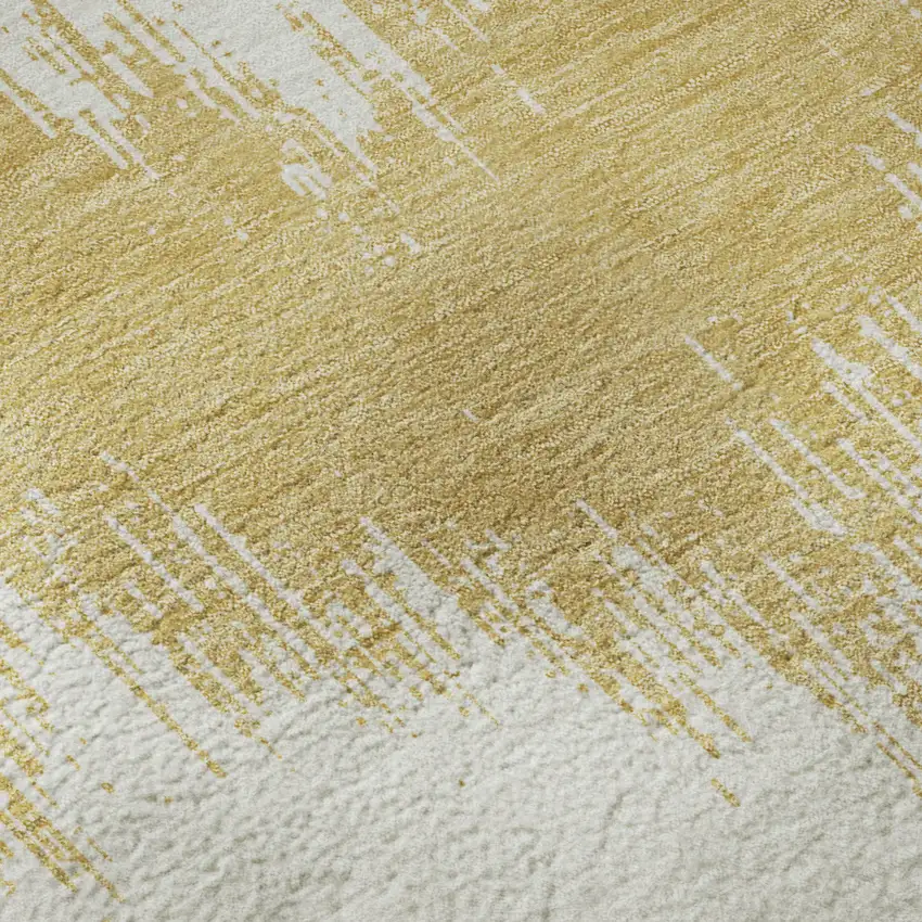 8' Gold And Ivory Chevron Washable Round Rug With UV Protection Photo 9