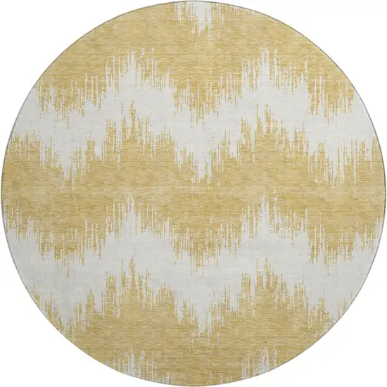 8' Gold And Ivory Chevron Washable Round Rug With UV Protection Photo 1