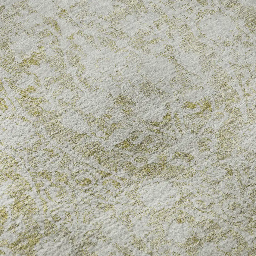 8' Gold And Ivory Damask Washable Area Rug With UV Protection Photo 9