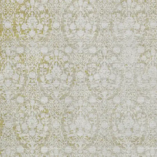 8' Gold And Ivory Damask Washable Area Rug With UV Protection Photo 2