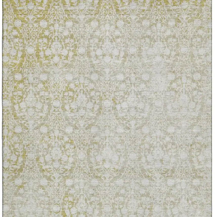 8' Gold And Ivory Damask Washable Area Rug With UV Protection Photo 3