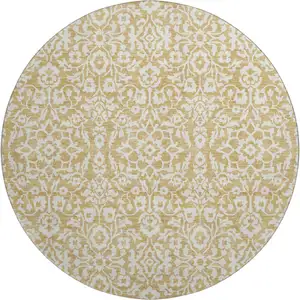 Photo of 8' Gold And Ivory Damask Washable Round Rug With UV Protection