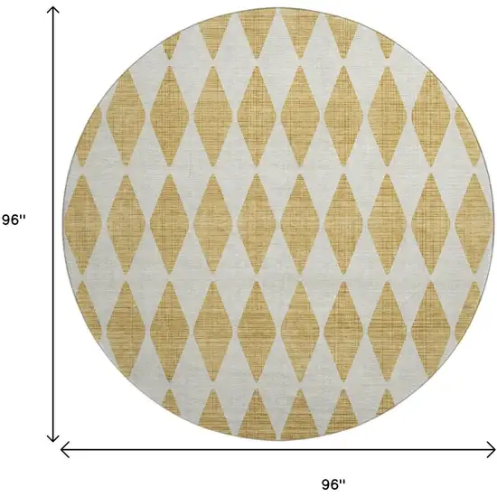 8' Gold And Ivory Diamond Washable Round Rug With UV Protection Photo 3