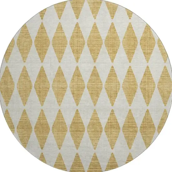 8' Gold And Ivory Diamond Washable Round Rug With UV Protection Photo 3