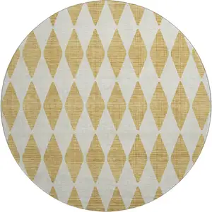 Photo of 8' Gold And Ivory Diamond Washable Round Rug With UV Protection