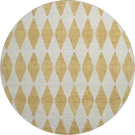 8' Gold And Ivory Diamond Washable Round Rug With UV Protection Photo 1