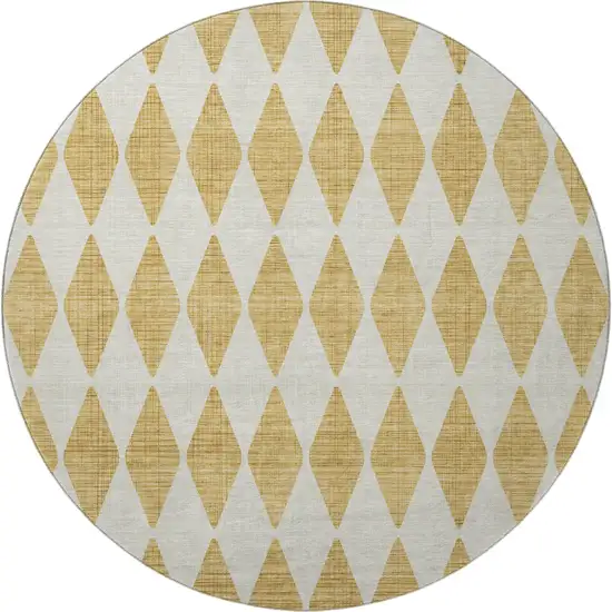 8' Gold And Ivory Diamond Washable Round Rug With UV Protection Photo 4