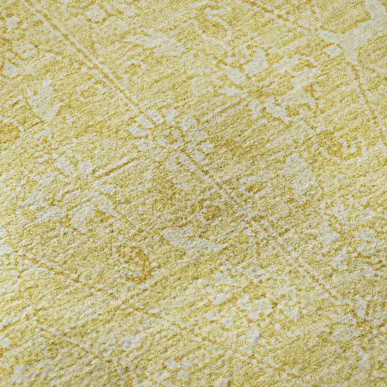8' Gold And Ivory Floral Washable Area Rug With UV Protection Photo 9
