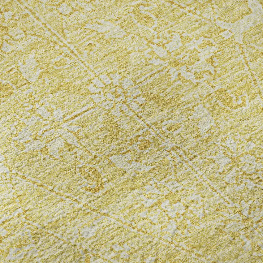 8' Gold And Ivory Floral Washable Area Rug With UV Protection Photo 9