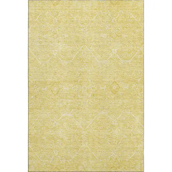 8' Gold And Ivory Floral Washable Area Rug With UV Protection Photo 1