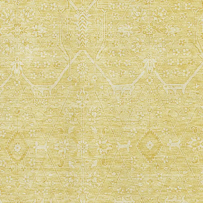 8' Gold And Ivory Floral Washable Area Rug With UV Protection Photo 2