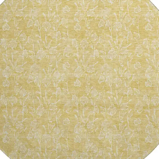 8' Gold And Ivory Floral Washable Round Rug With UV Protection Photo 4