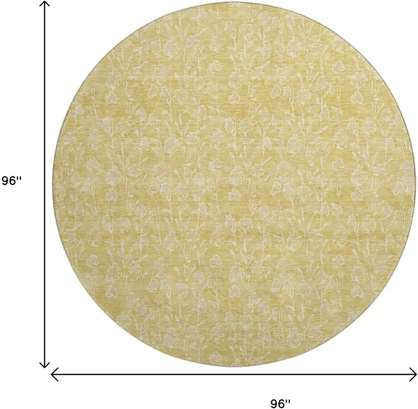 8' Gold And Ivory Floral Washable Round Rug With UV Protection Photo 6