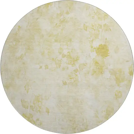 8' Gold And Ivory Floral Washable Round Rug With UV Protection Photo 1