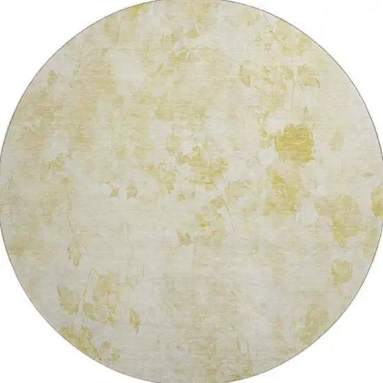 8' Gold And Ivory Floral Washable Round Rug With UV Protection Photo 2