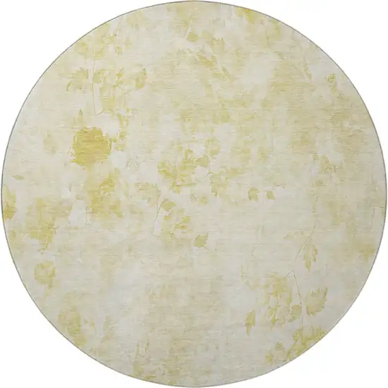8' Gold And Ivory Floral Washable Round Rug With UV Protection Photo 3