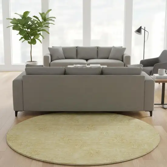 8' Gold And Ivory Floral Washable Round Rug With UV Protection Photo 2