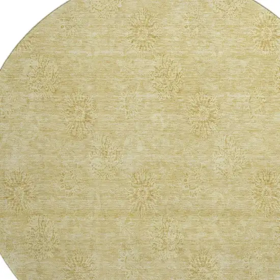8' Gold And Ivory Floral Washable Round Rug With UV Protection Photo 3