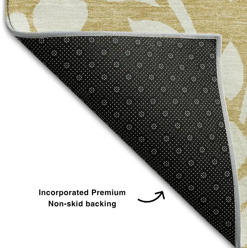 8' Gold And Ivory Floral Washable Round Rug With UV Protection Photo 6