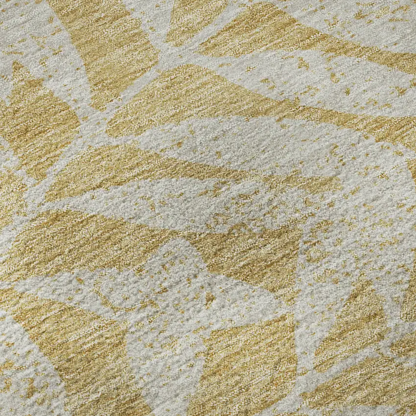 8' Gold And Ivory Floral Washable Round Rug With UV Protection Photo 9