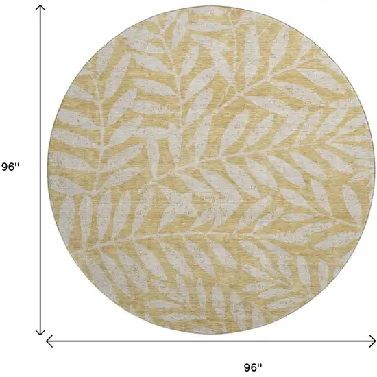 8' Gold And Ivory Floral Washable Round Rug With UV Protection Photo 8