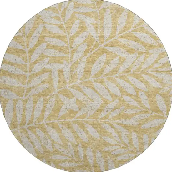 8' Gold And Ivory Floral Washable Round Rug With UV Protection Photo 3
