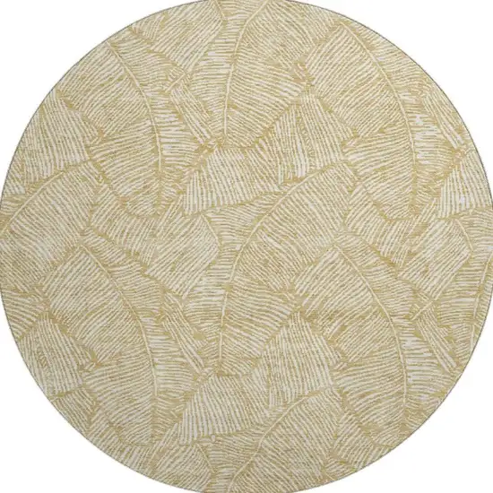 8' Gold And Ivory Floral Washable Round Rug With UV Protection Photo 4
