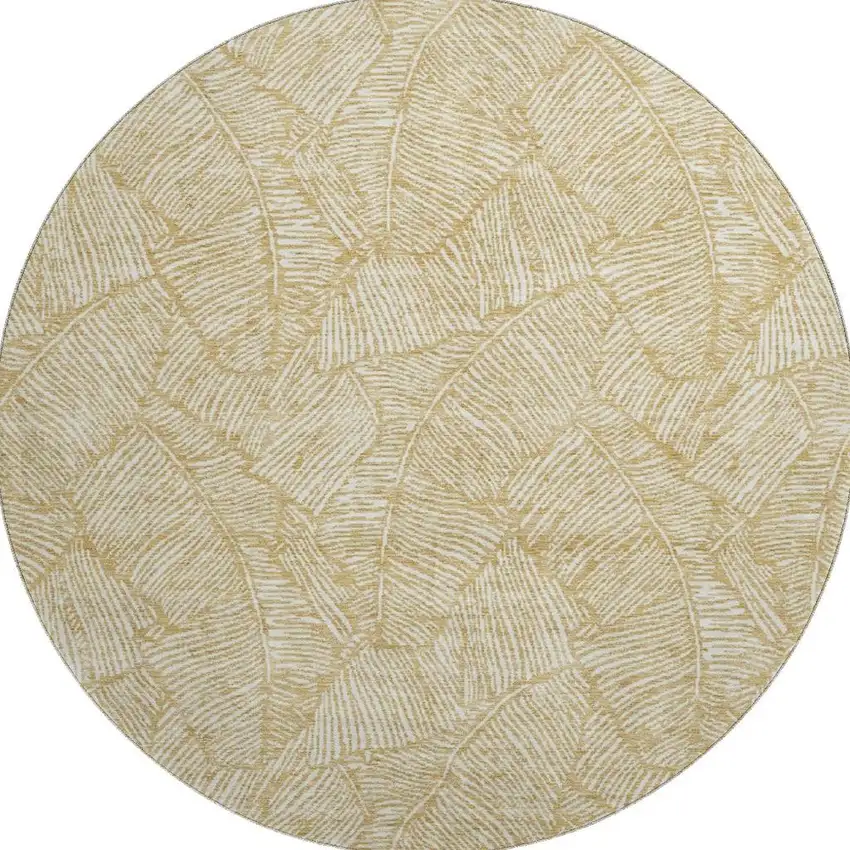 8' Gold And Ivory Floral Washable Round Rug With UV Protection Photo 4