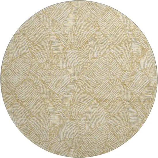 8' Gold And Ivory Floral Washable Round Rug With UV Protection Photo 1