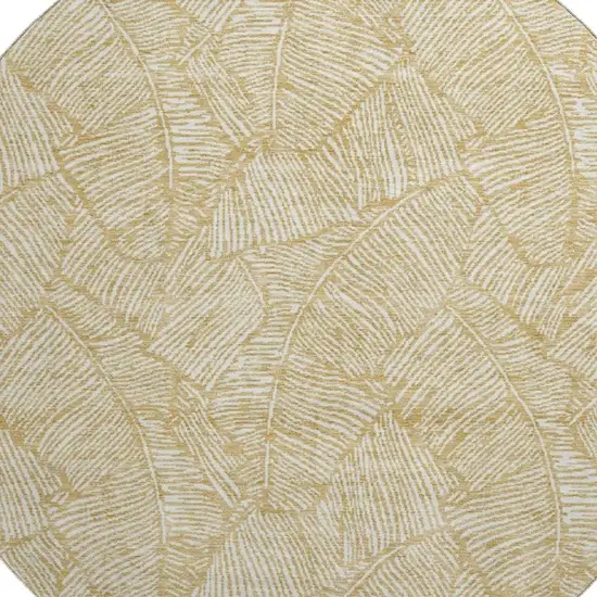 8' Gold And Ivory Floral Washable Round Rug With UV Protection Photo 3