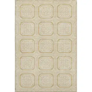 Photo of 8' Gold And Ivory Geometric Washable Area Rug With UV Protection