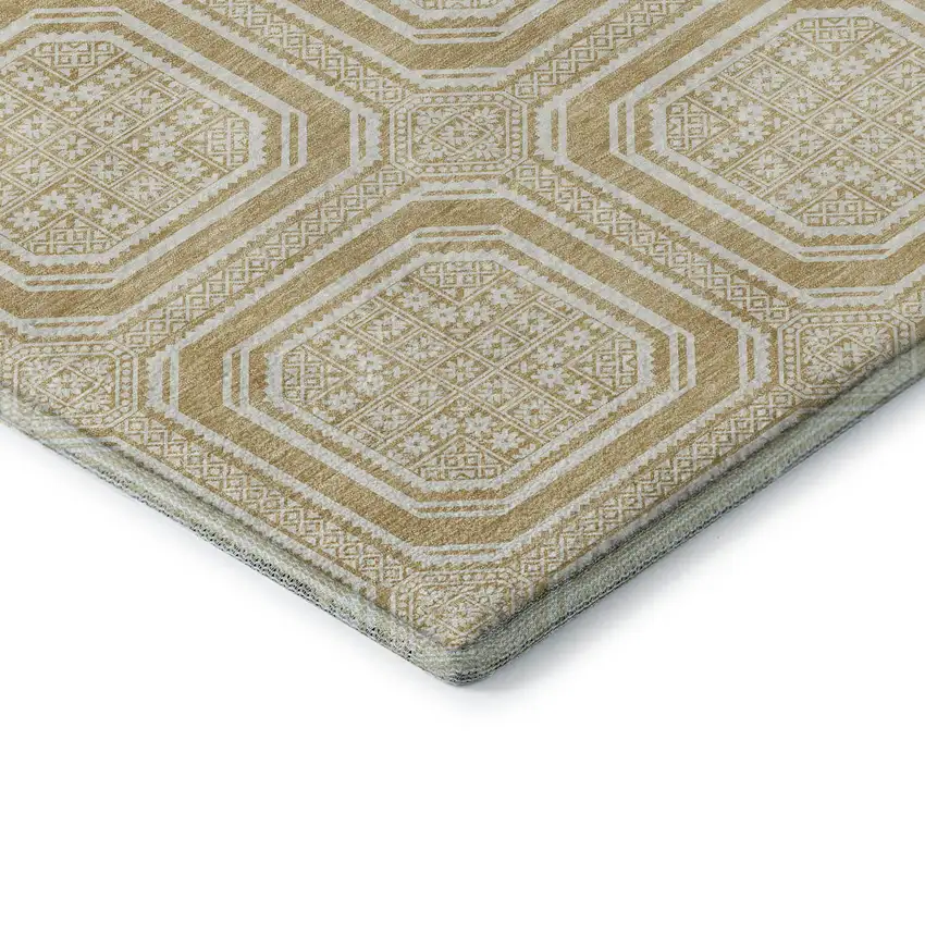 8' Gold And Ivory Geometric Washable Area Rug With UV Protection Photo 7