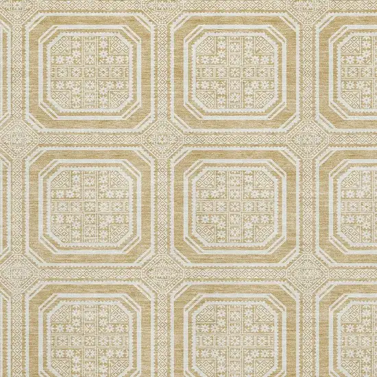 8' Gold And Ivory Geometric Washable Area Rug With UV Protection Photo 2