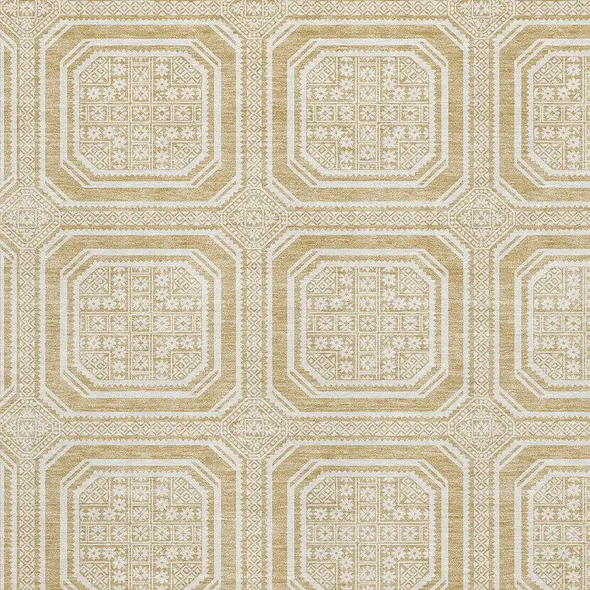 8' Gold And Ivory Geometric Washable Area Rug With UV Protection Photo 2